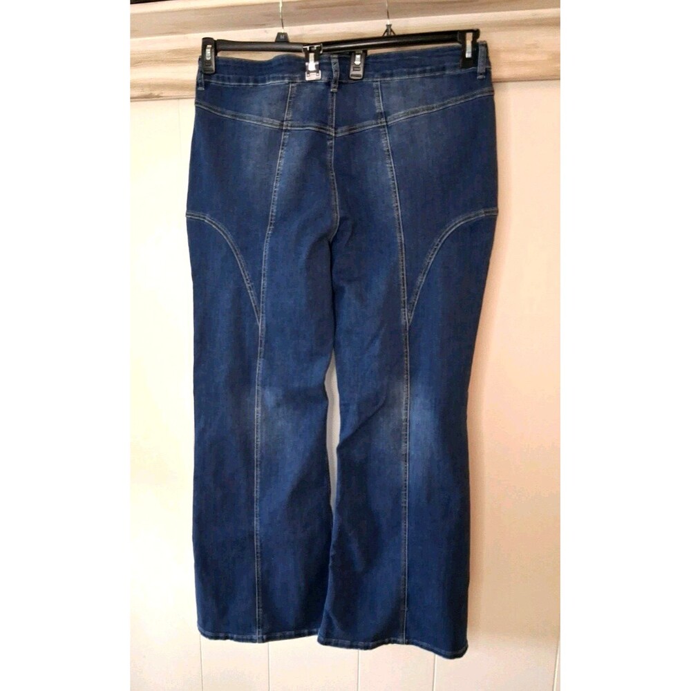 Fashion Nova Moto Flare Jeans 22 Blue Denim Stretch Festival Hippie NEW Zip Fly - Picture 2 of 8